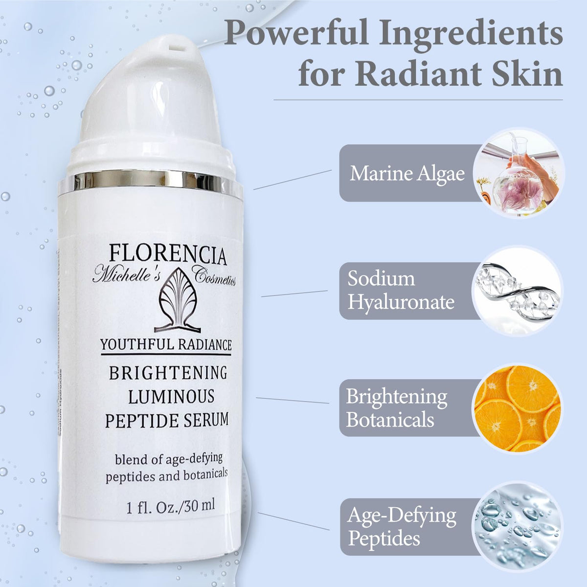 Florencia Brightening Luminous Peptide Serum - Age-Defying Face Serum with Peptides, Sodium
