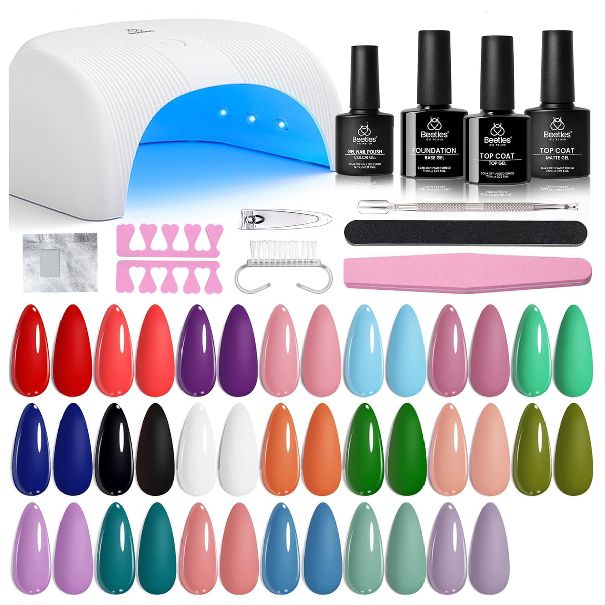Beetles Gel Nail Polish Kit with UV Light - 31Pcs Nail Polish Set Popular Color Gel with Base and