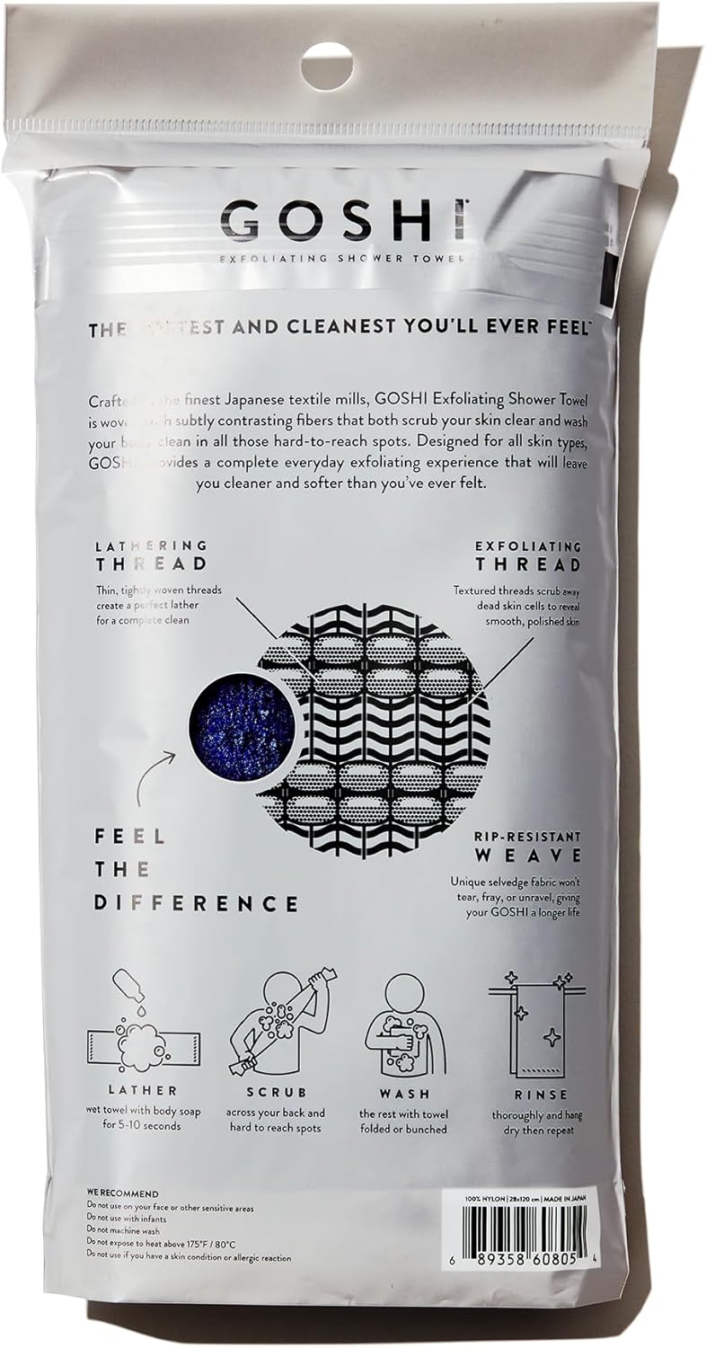 GOSHI Exfoliating Shower Towel - Rip-Resistant Exfoliating Washcloth for All Skin Types - Indigo