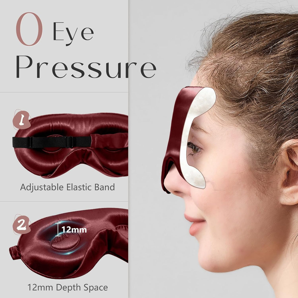 ZIMASILK Adjustable 22 Momme 100% Mulberry Silk Sleep Mask, Upgraded 3D Contoured Cup Eye Mask for