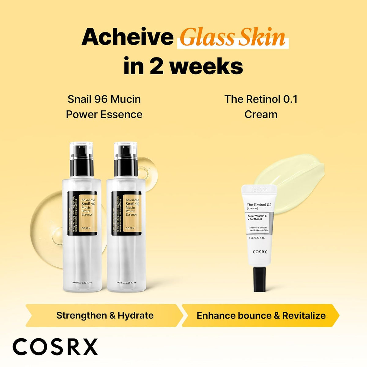 COSRX Snail 96% Mucin Power Essence 2ea & Retinol 0.1% Cream Mini Sample 1ea, Glass Skin Starter