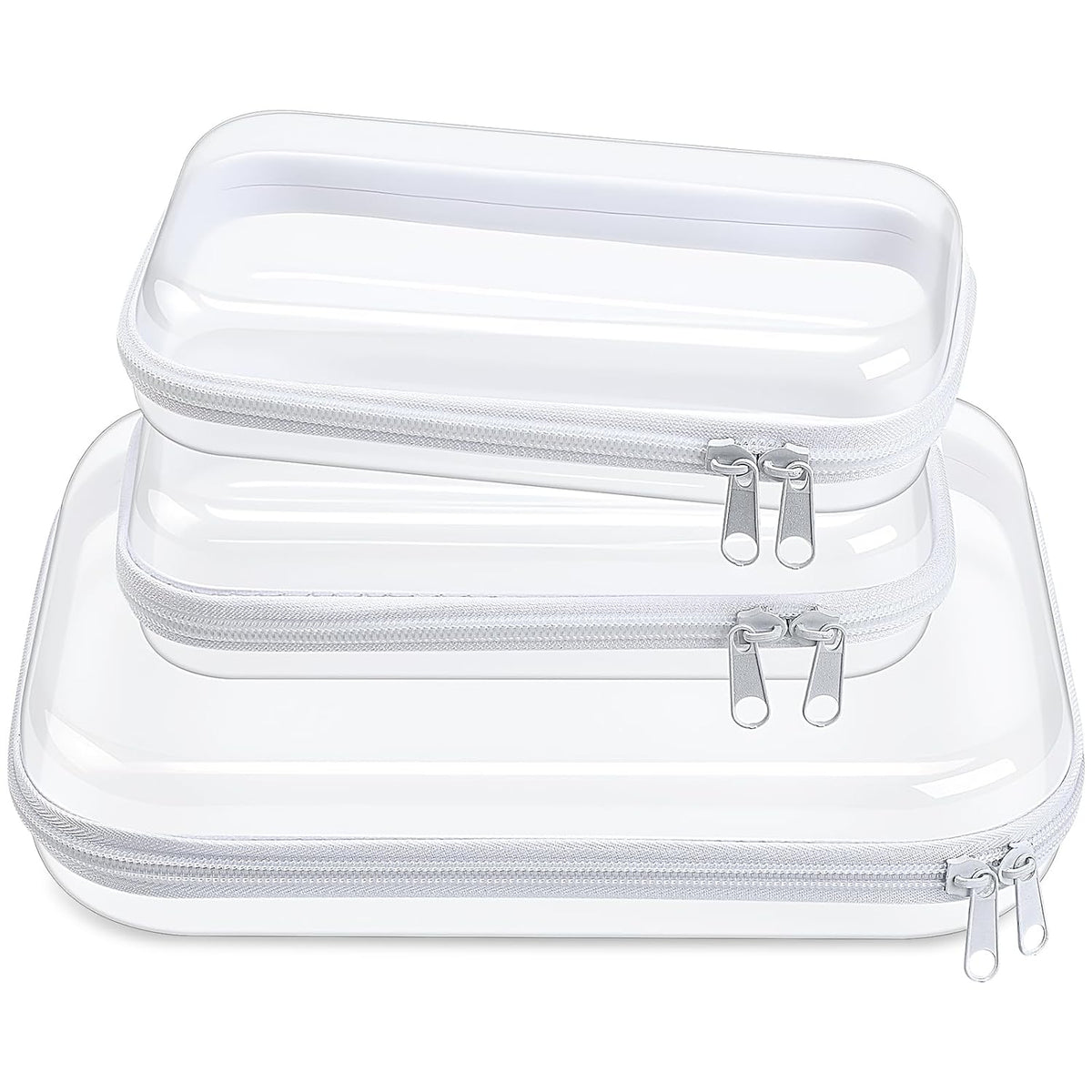 Hoolerry 3 Pcs Clear Hard Zipper Case Plastic Pouch Transparent Hard Case Clear Makeup Bag Portable
