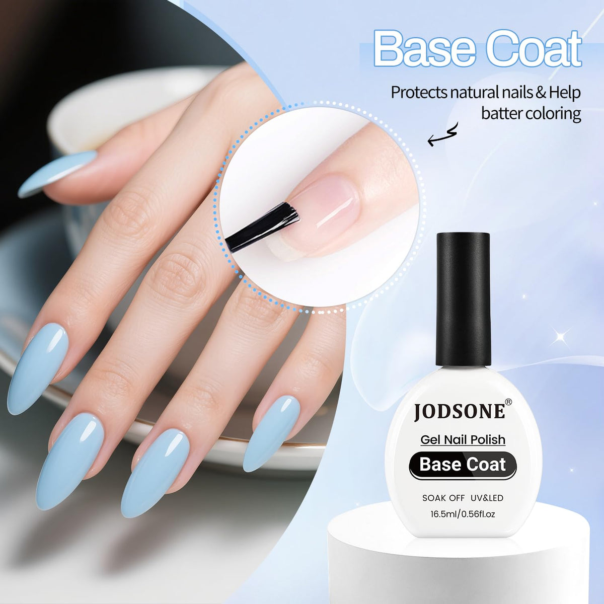 JODSONE 3Pcs 16.5ml Top Coat and Base Coat Set with Nail Primer No Wipe Top Coat Base Need U V Lamp