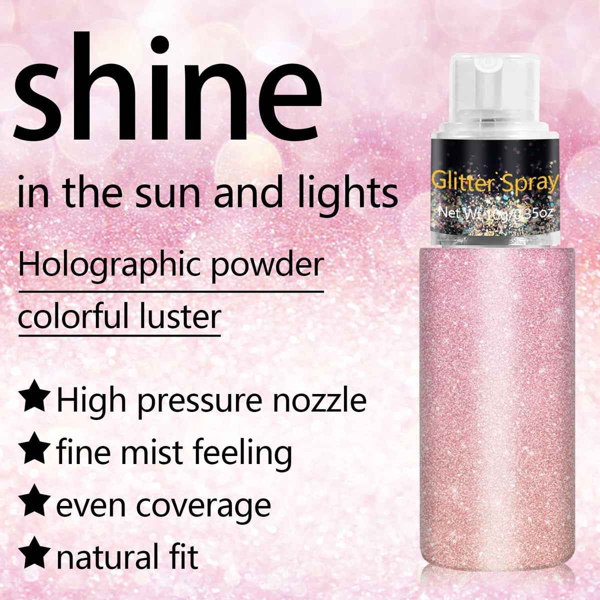Hair and Body Glitter Spray, Holographic Glitter Highlighter Powder, Face Body Clothes Shiny