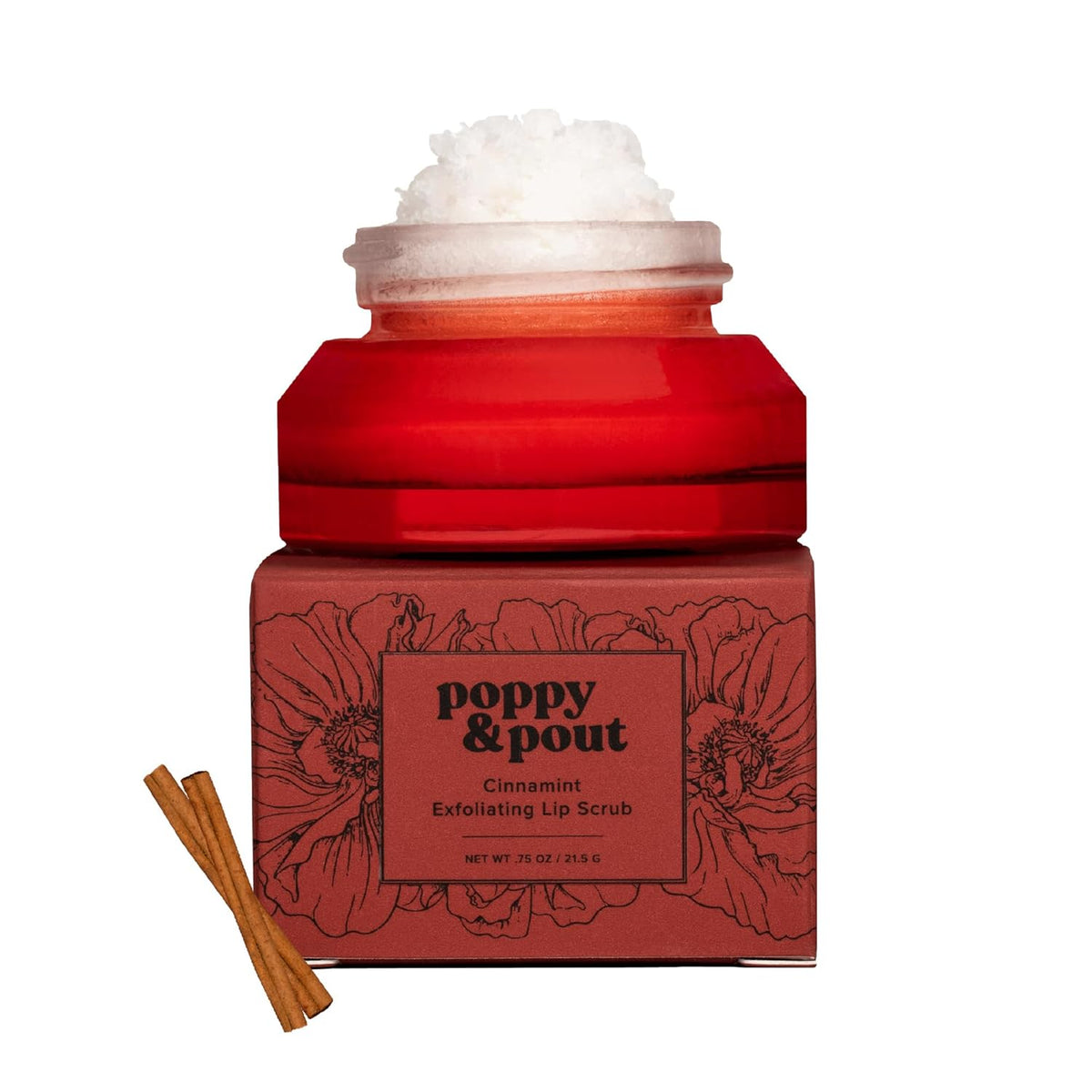 Poppy & Pout Natural Lip Scrub, Moisturizing Sugar Scrub for Dry Lips, Lip Scrubber Exfoliator with