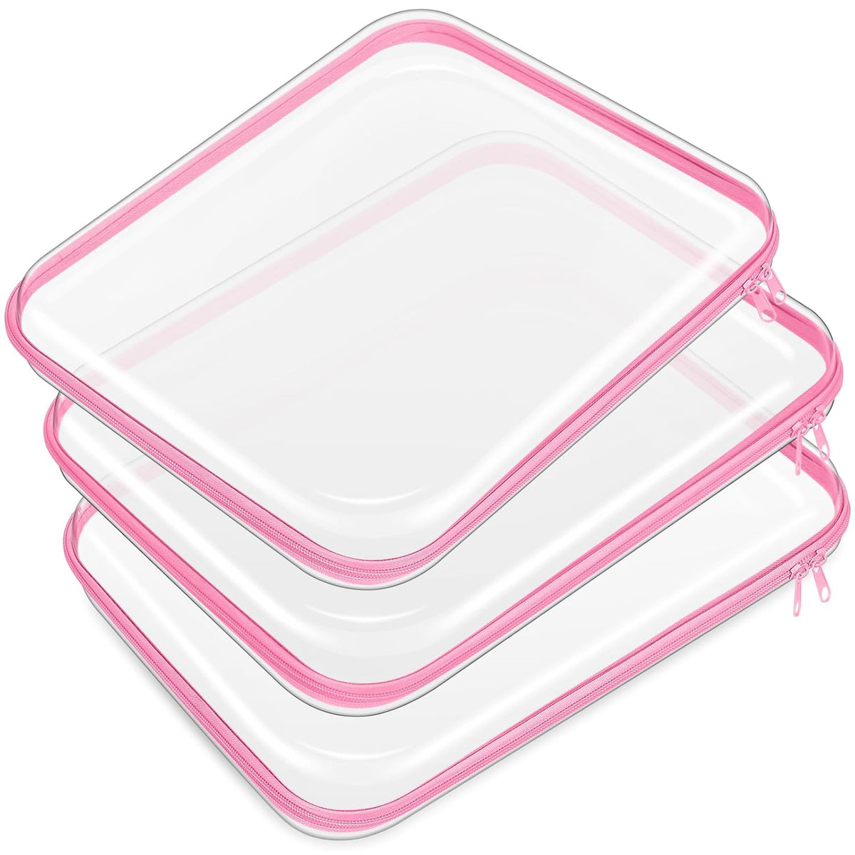Hoolerry 3 Pcs Clear Hard Zipper Case Plastic Pouch Transparent Hard Case Clear Makeup Bag Portable