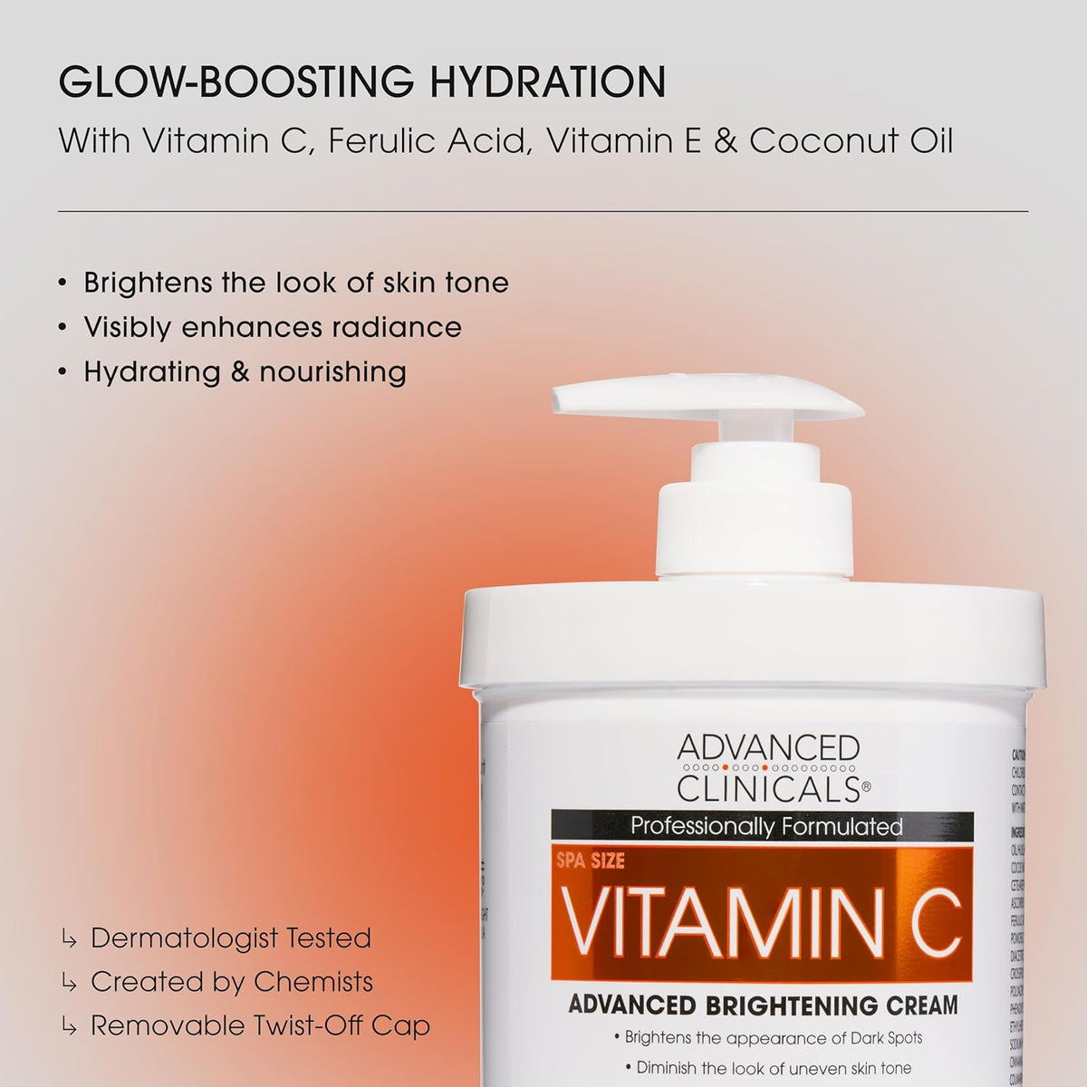 Advanced Clinicals Brightening Vitamin C Body Cream + Potent Vitamin C Face Moisturizer Gel Cream