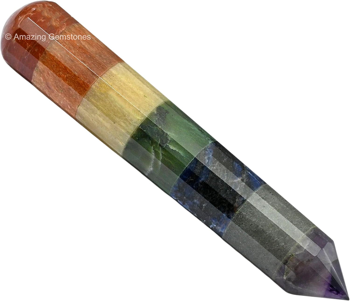 Amazing Gemstone Large Chakra Crystal Wand Massage Stick - Pelvic Wand Gua Sha for Adults
