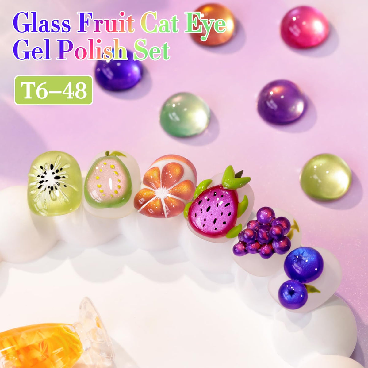 Double Rhythm Fruit Cat Eye Gel Nail Polish Set of 6 Same Color Same Bottle 0.5 Oz Shimmer Glitter