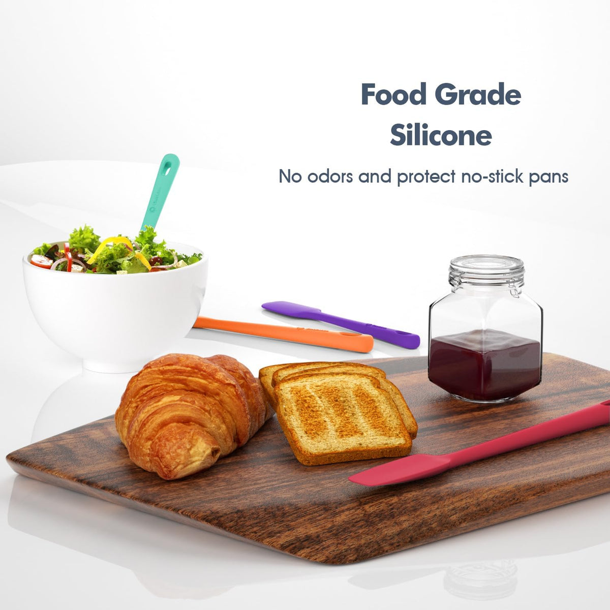 4 Pieces Silicone Spatula Set, Food Grade Rubber Spatula, Upgrade Strong Handle with Ergonomic