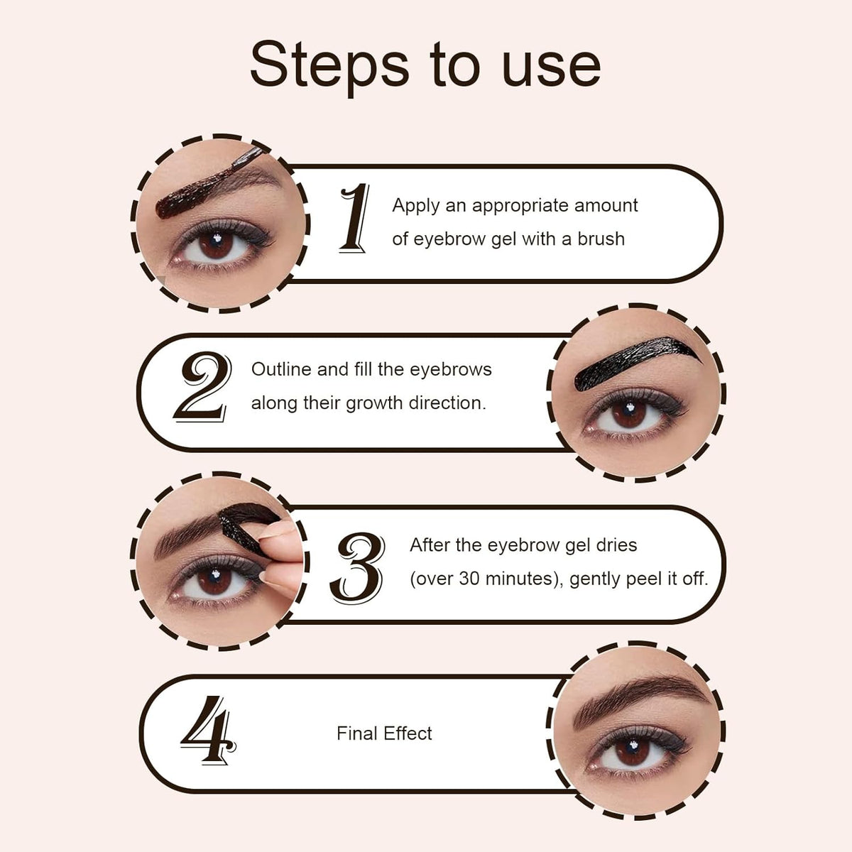 Easy Peel Off Eyebrow Gel Kit, Brown Tattoo Brow Gel, Long-lasting Waterproof and Transfer for