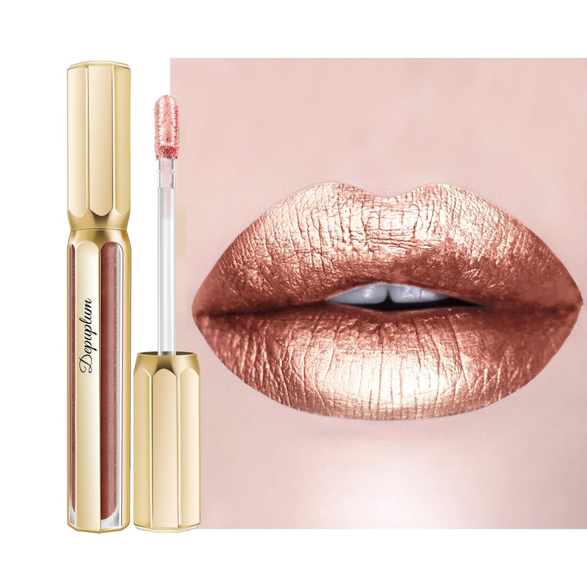 Nude Lipsticks for Women Metallic Lipstick Long Lasting Non Stick Cup Lip Gloss, Shimmer
