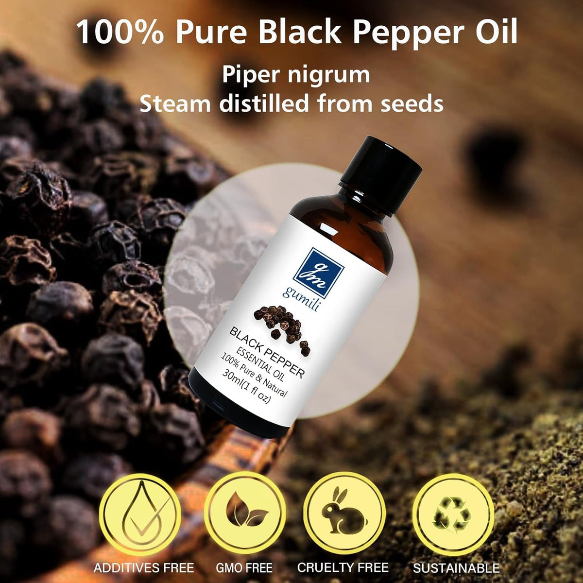 Black Pepper Essential Oil 1 Oz – 100% Pure Natural Black Pepper Oil for Diffuser, Massage, DIY