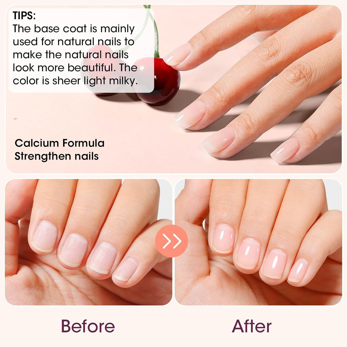GELLEN Clear Nail Polish Base Coat Sheer Tinted Milky White, Natural Color Regular Nail Polish
