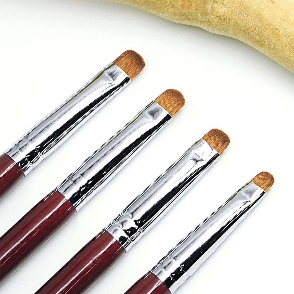 4Pcs Professional Acrylic French Manicure Clean-Up Brushes & Dotting Pens - Red Wood Handles