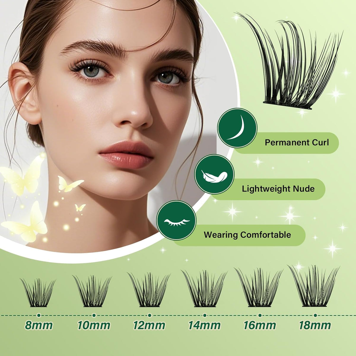 KEYYOU Natural Lash Clusters Kit 144Pcs DIY Lash Extension Kit Wispy Eyelash Extensions Kit D Curl
