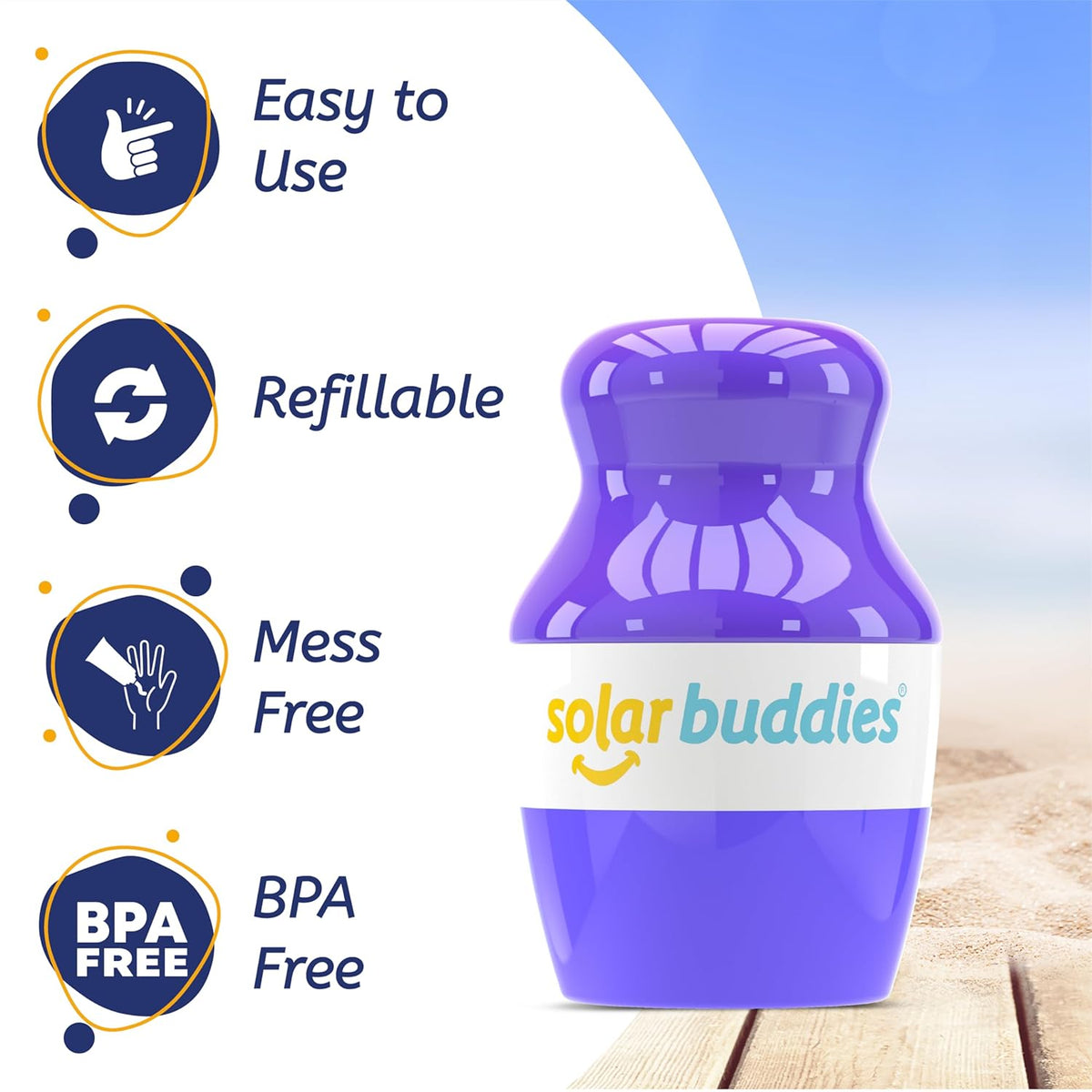 Solar Buddies Bag Bundle & Carabina Clip - Full Purple - Refillable Roll on Sponge Sunscreen