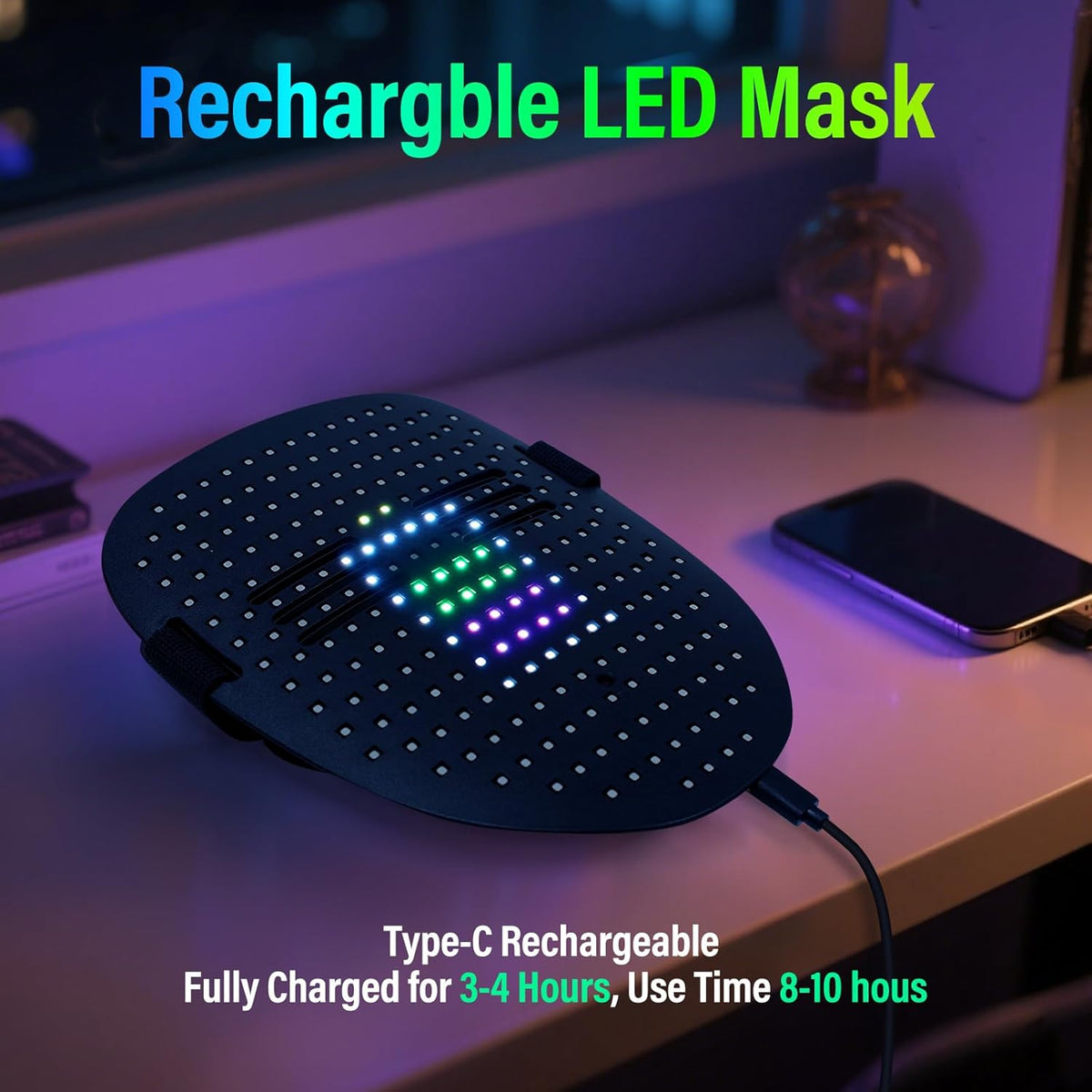 arscniek LED Face Mask with Gesture Control – Rechargeable Light Up Halloween Masks Costume for