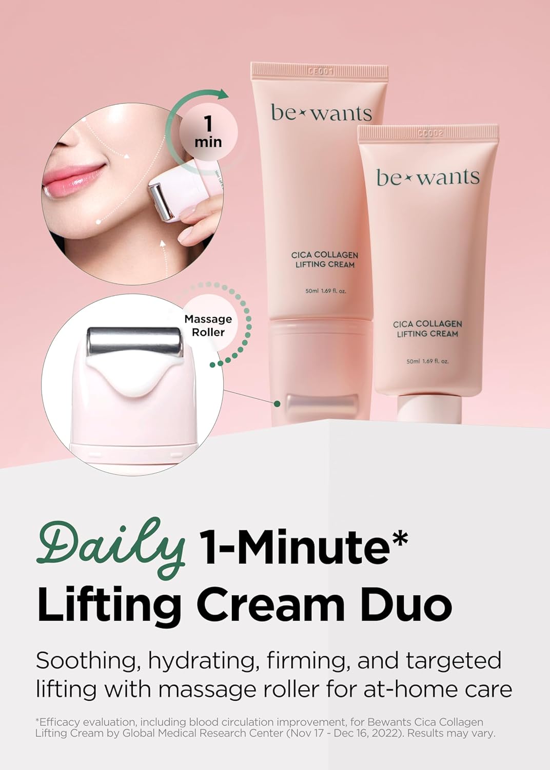 Bewants gua sha neck cream roller, korean neck cream with massage roller, rapid lift neck serum