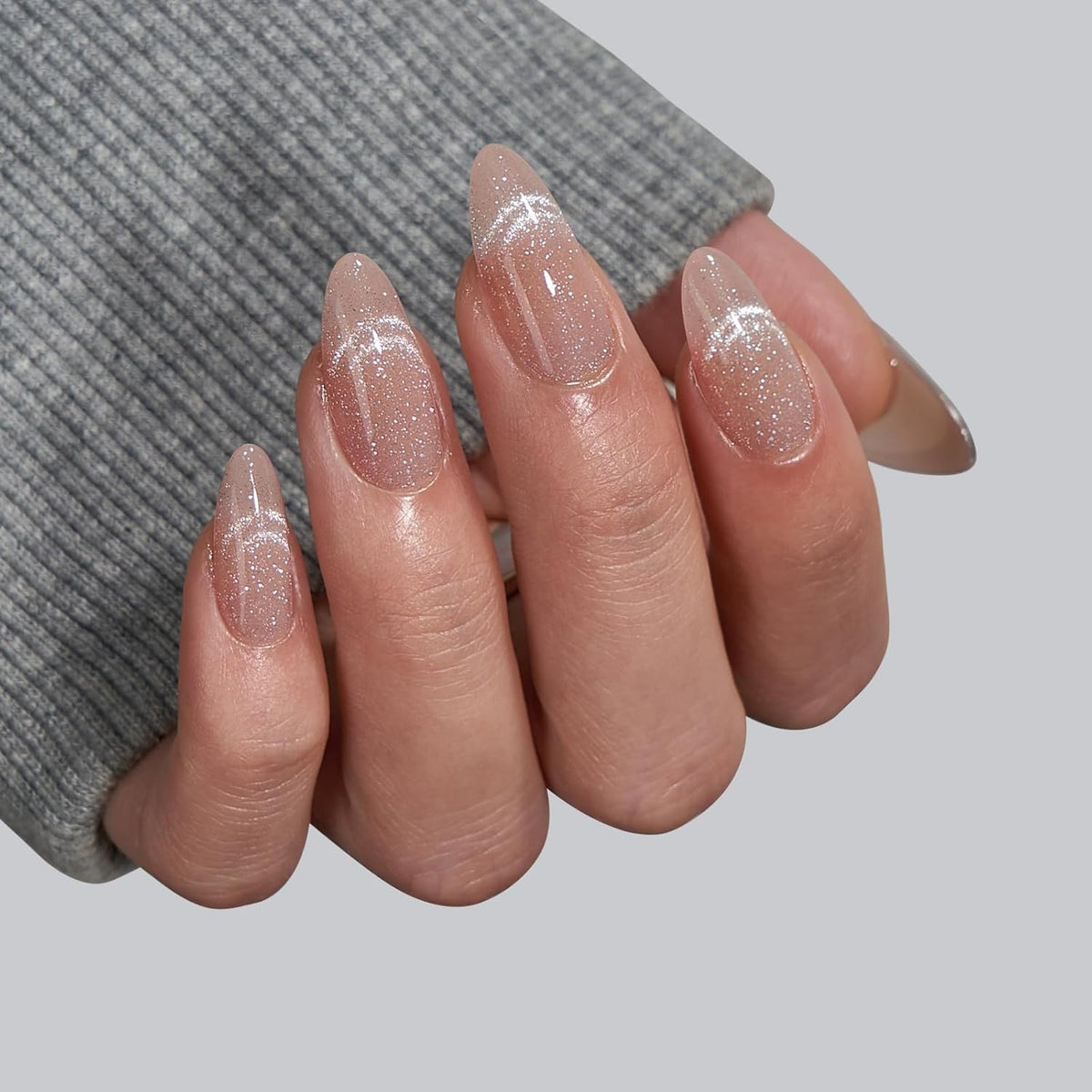 BTArtbox Almond Press On Nails Medium - Lamp-Curable Cat Eye Press On Nails with Glue for Women