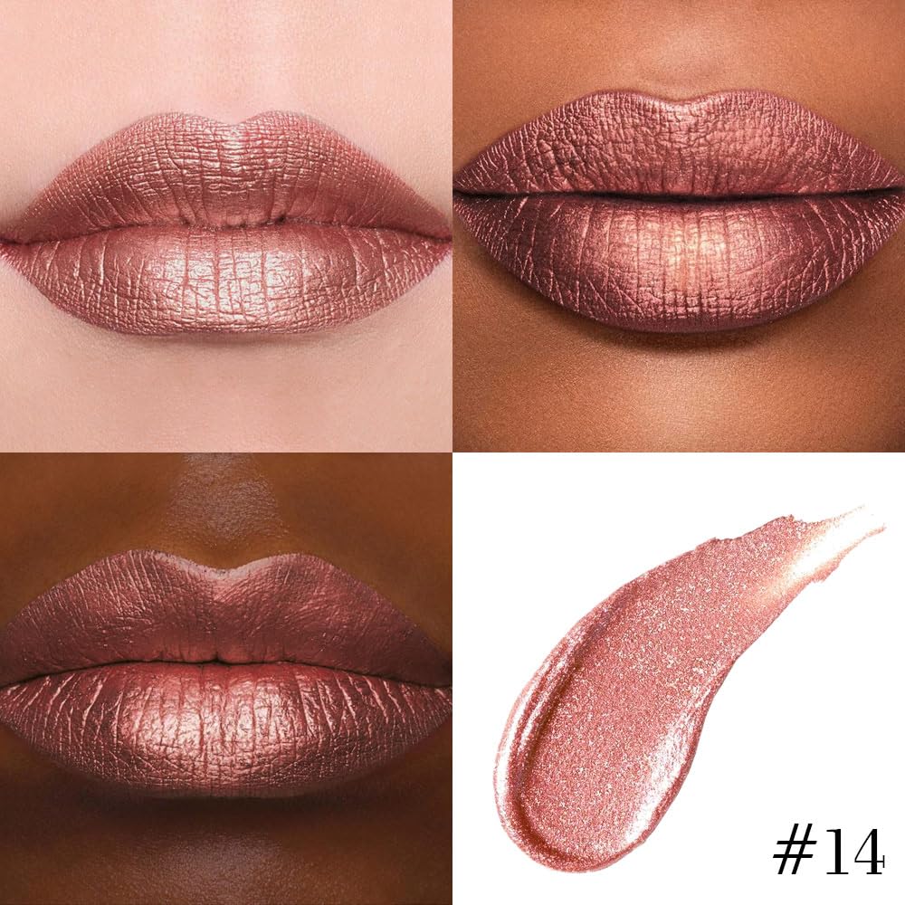 evpct Bronze Gold Metallic Glitter Lip Liner and Lipstick Combo Lip Gloss Stain Set Makeup for