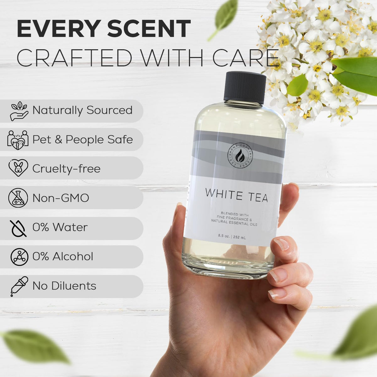 Aroma Country White Tea Diffuser Oil - Luxury Essential Oils for Diffuser Refill & Air Freshener