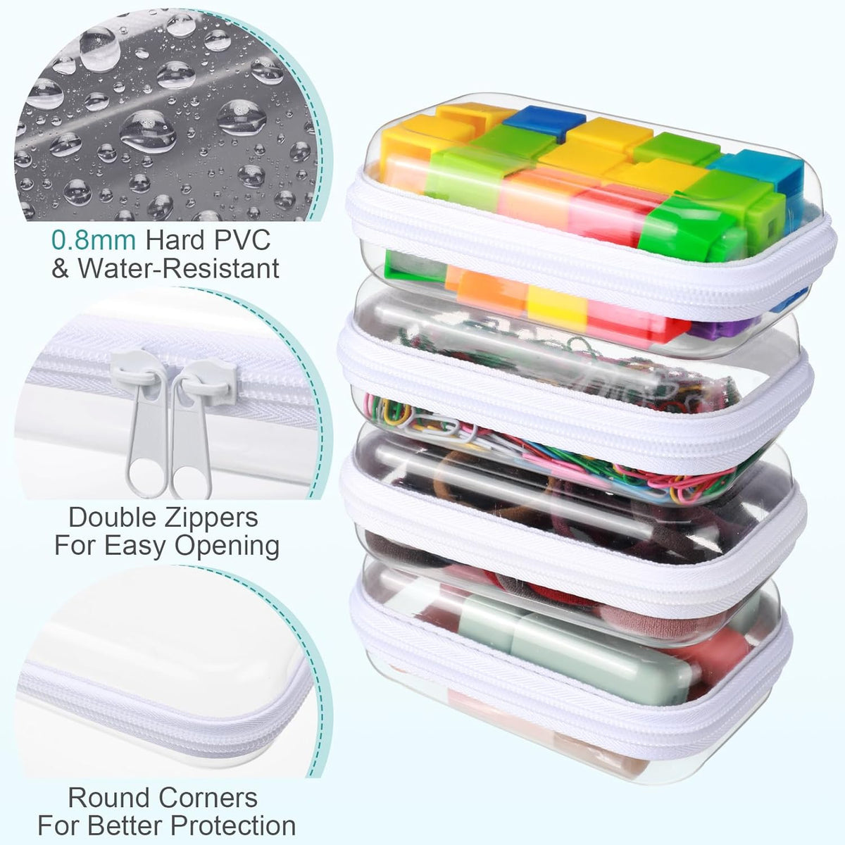 Sanwuta 6 Pcs Clear Hard Zipper Case Pencil Pouches Hard Plastic Zipper Pouches Makeup Bag