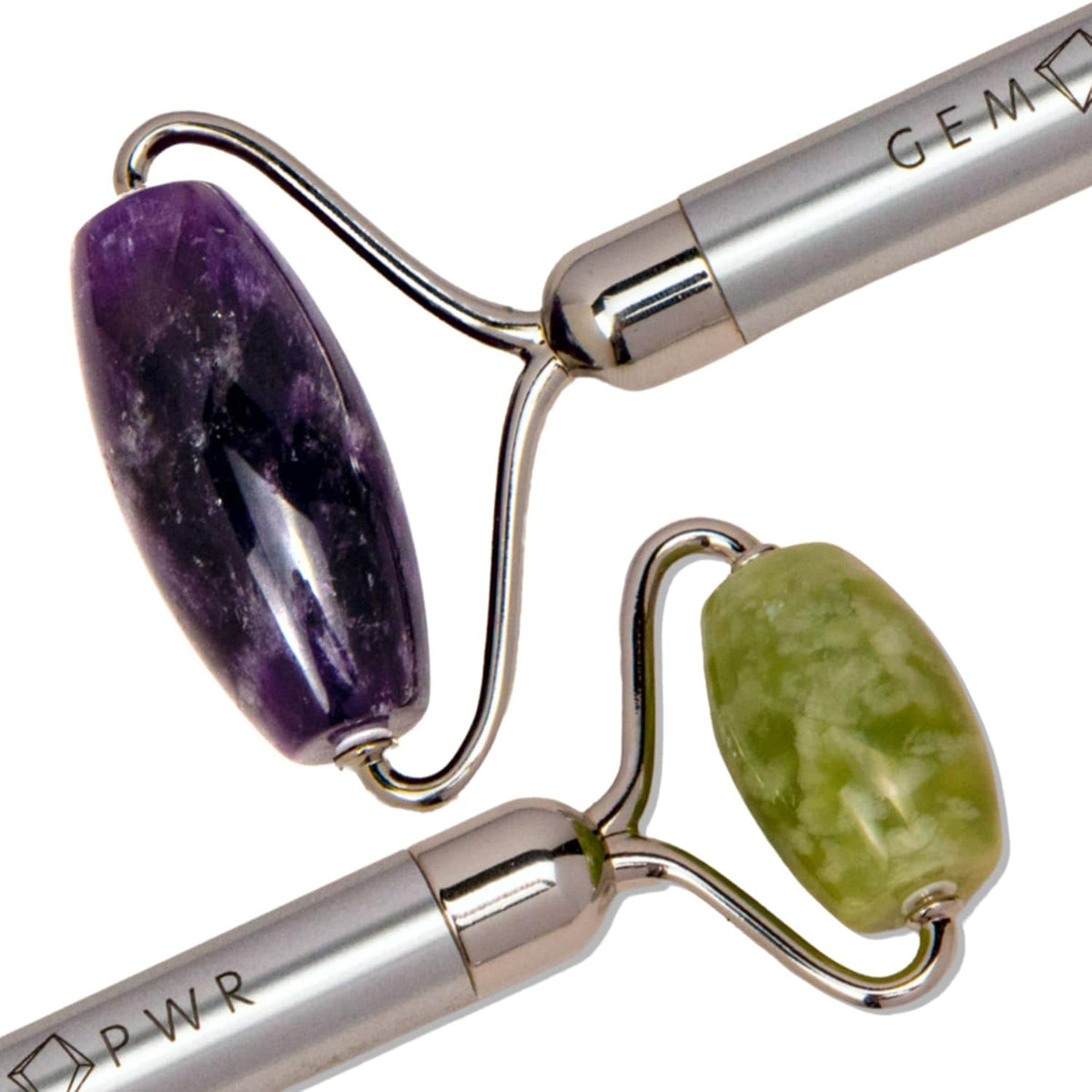 Amethyst + Jade Roller for Face and Neck Massage, Dual Gemstones with Durable Steel Handle and