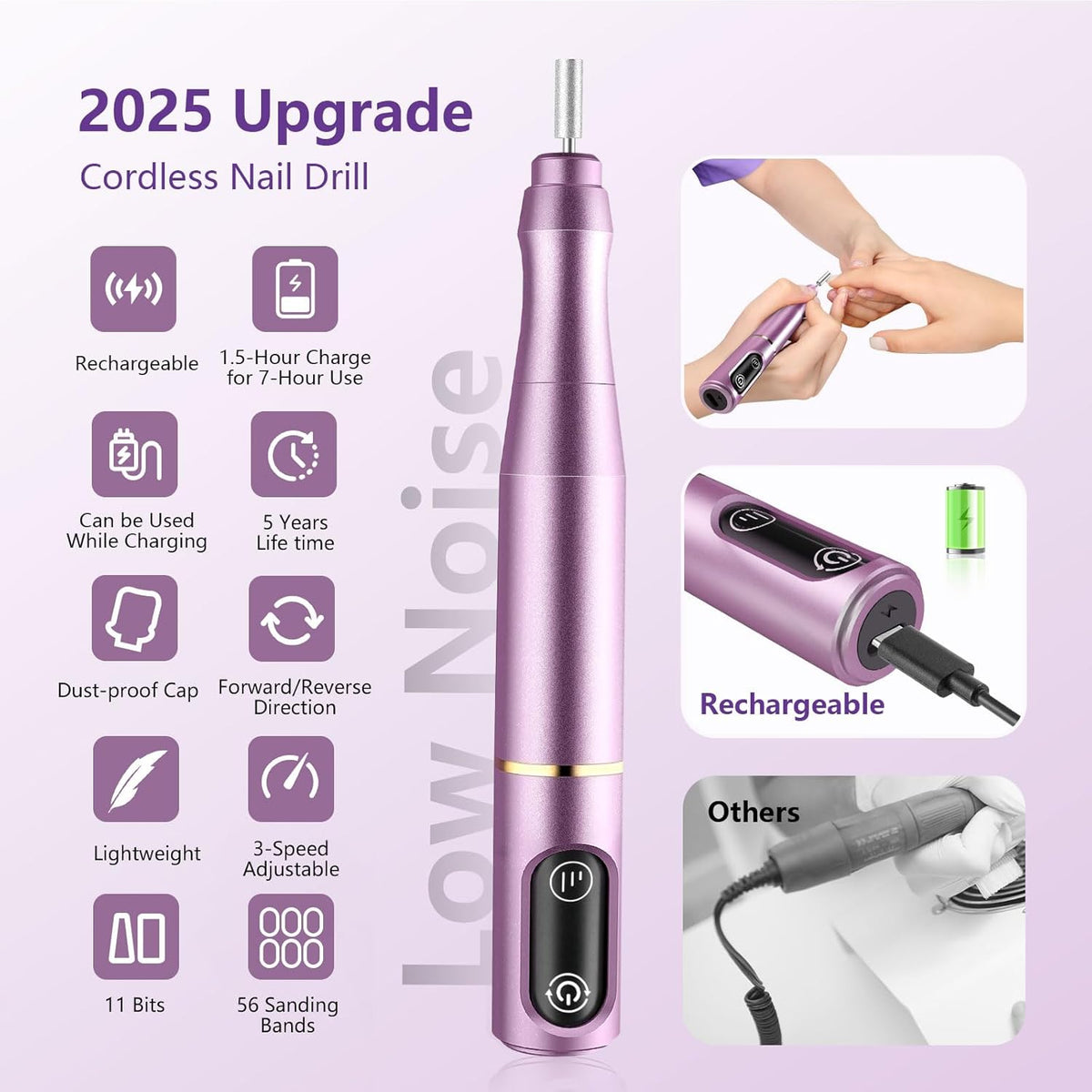 Cordless Nail Drill Electric Nail File Kit Rechargeable Professional Efile Nail Set, Portable