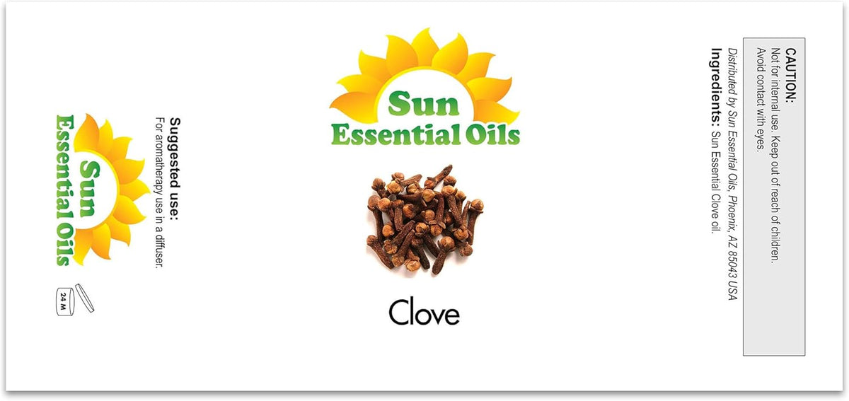Sun Essential Oils – 4 oz Clove Essential Oil with Dropper for Diffuser, Skin, Aromatherapy