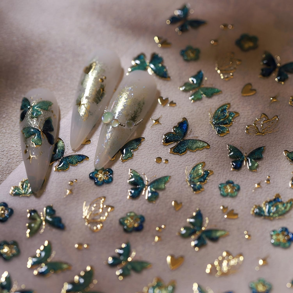 Butterfly Nail Stickers for Nail Art 5D Embossed Flower Nail Art Stickers Green Red Gold Butterfly