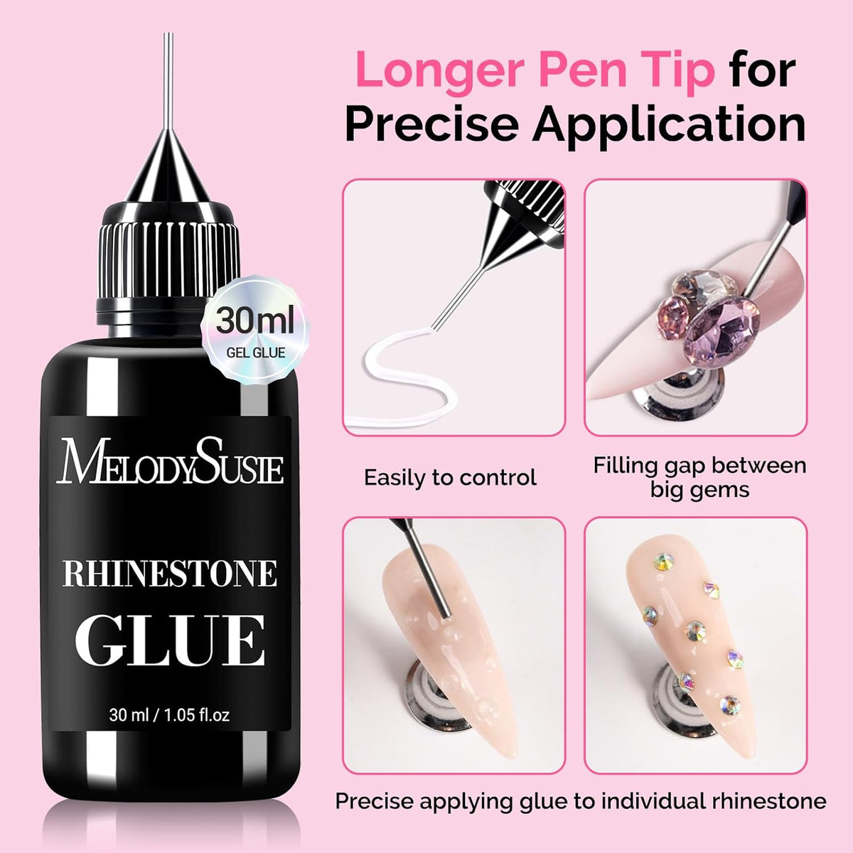 MelodySusie Nail Rhinestone Glue, 3D Gel Nail Art Design Strong Adhesive Nail Gem Glue for Nail