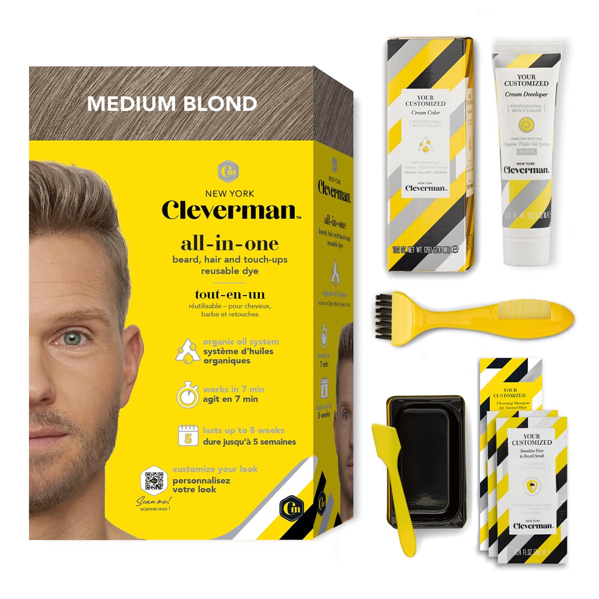 Cleverman Medium Blond All-in-One Reusable Kit for Men's Natural-Looking Gray Coverage