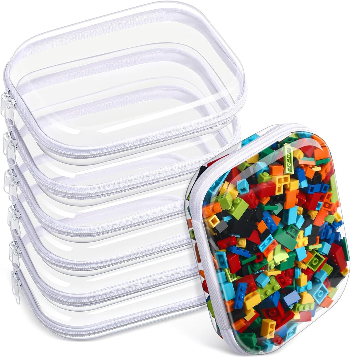 Sanwuta 6 Pcs Clear Hard Zipper Case Pencil Pouches Hard Plastic Zipper Pouches Makeup Bag