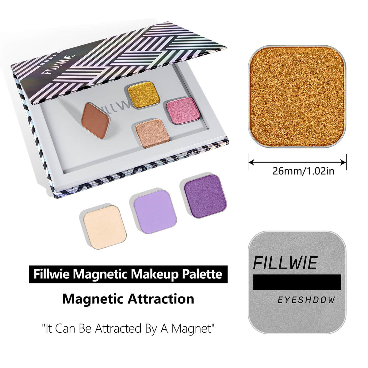Magnetic single shimmer gold eyeshadow with metal pan, subtle shimmer orange eyeshadow refill pan