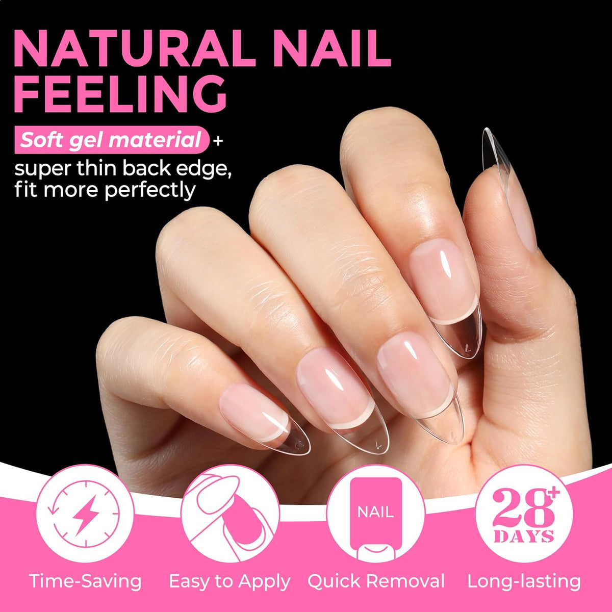 UNA GELLA Almond Nail Tips, 216pcs Pointed Almond Gel Nail Tips Pre-shape Half Matte Full Cover