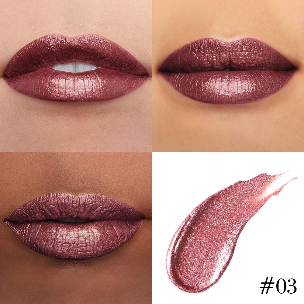 evpct Dark Wine Red Metallic Glitter Lip Liner and Lipstick Combo Lip Gloss Stain Set Makeup for