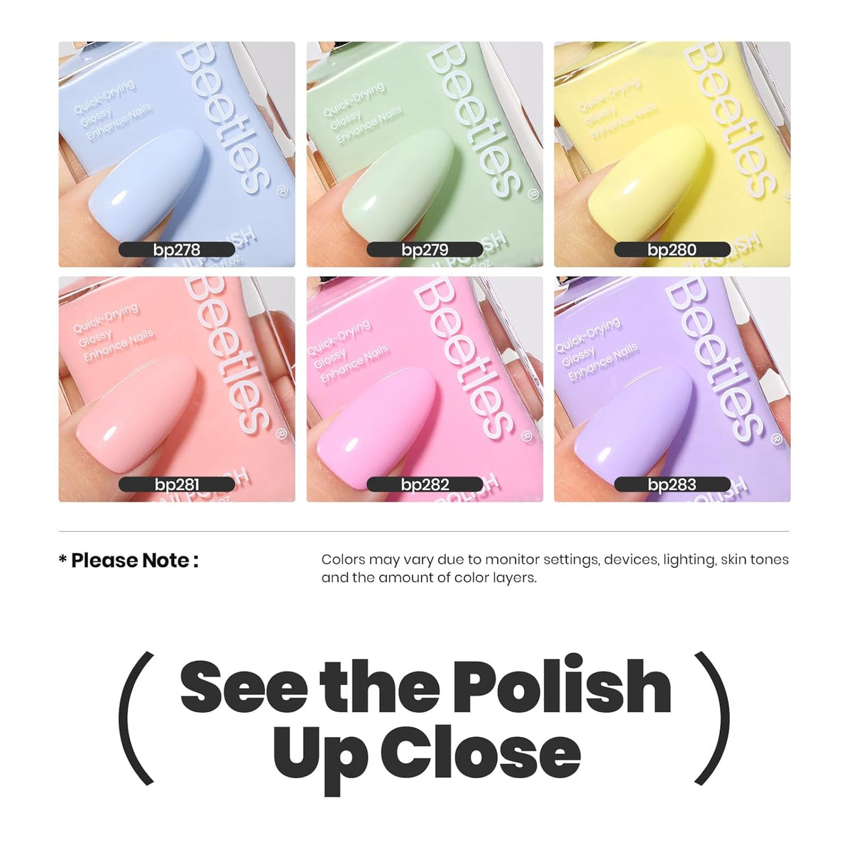 Beetles Pastel Nail Polish Set -6 Colors Pink Blue Yellow Nude Pink Purple Nail Polish Set Quick