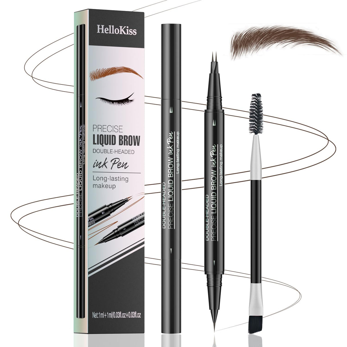 Eyebrow Pencil, Eyebrow Pen with Double-Brush Tip 2-in-1 Eyeliner Dual-Ended Microblading Long