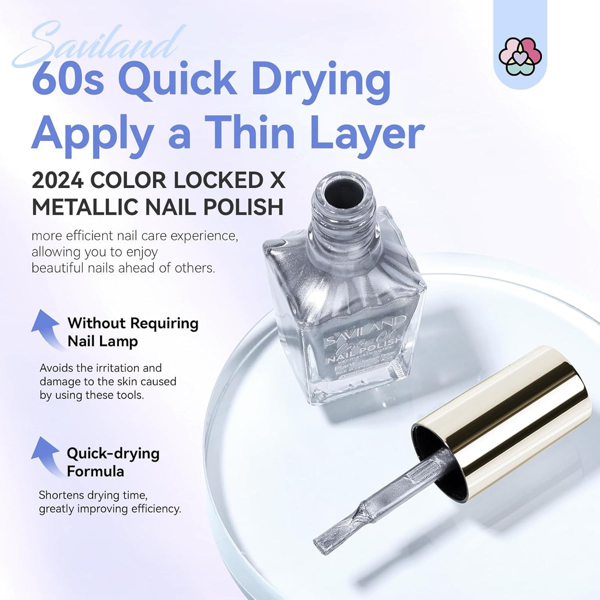 SAVILAND Silver Metallic Nail Polish: Chrome Nail Polish Air Quick Dry,10 ml Regular Fingernail