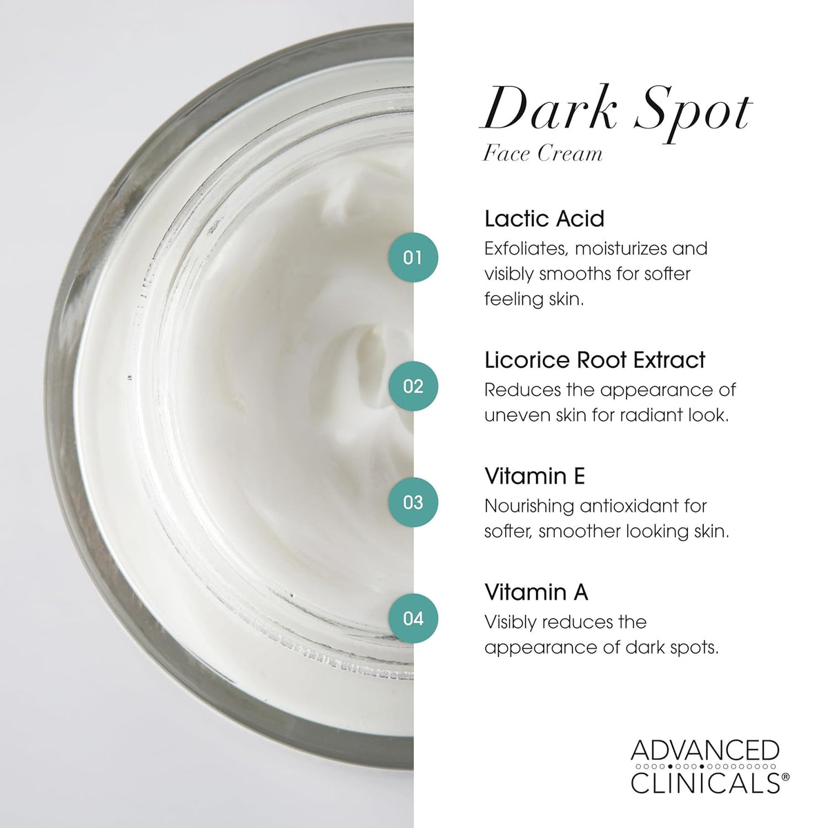 Advanced Clinicals Dark Spot Face Moisturizer | Lactic Acid Lotion For Face With Caffeine, Cocoa