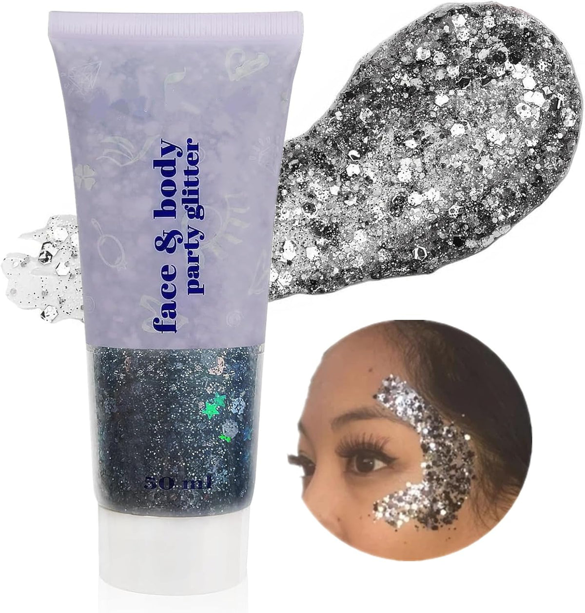 Go Ho Black Face Body Glitter,Halloween Face Paint Glitter Makeup,Holographic Chunky Sequins