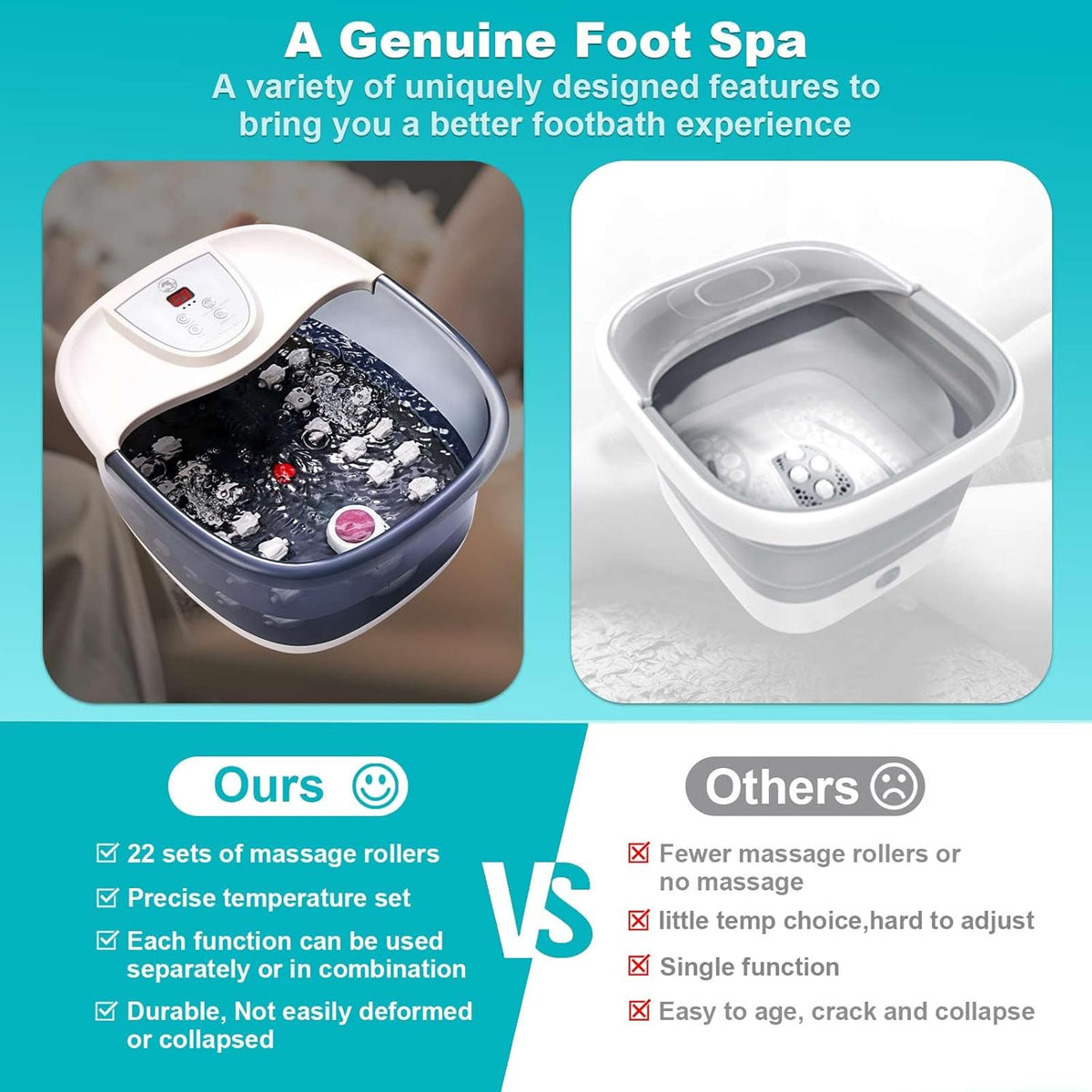 Foot Spa Bath Massager with Heat [2025 Upgraded], Vibration, Temperature Control, Jets, Bubbles