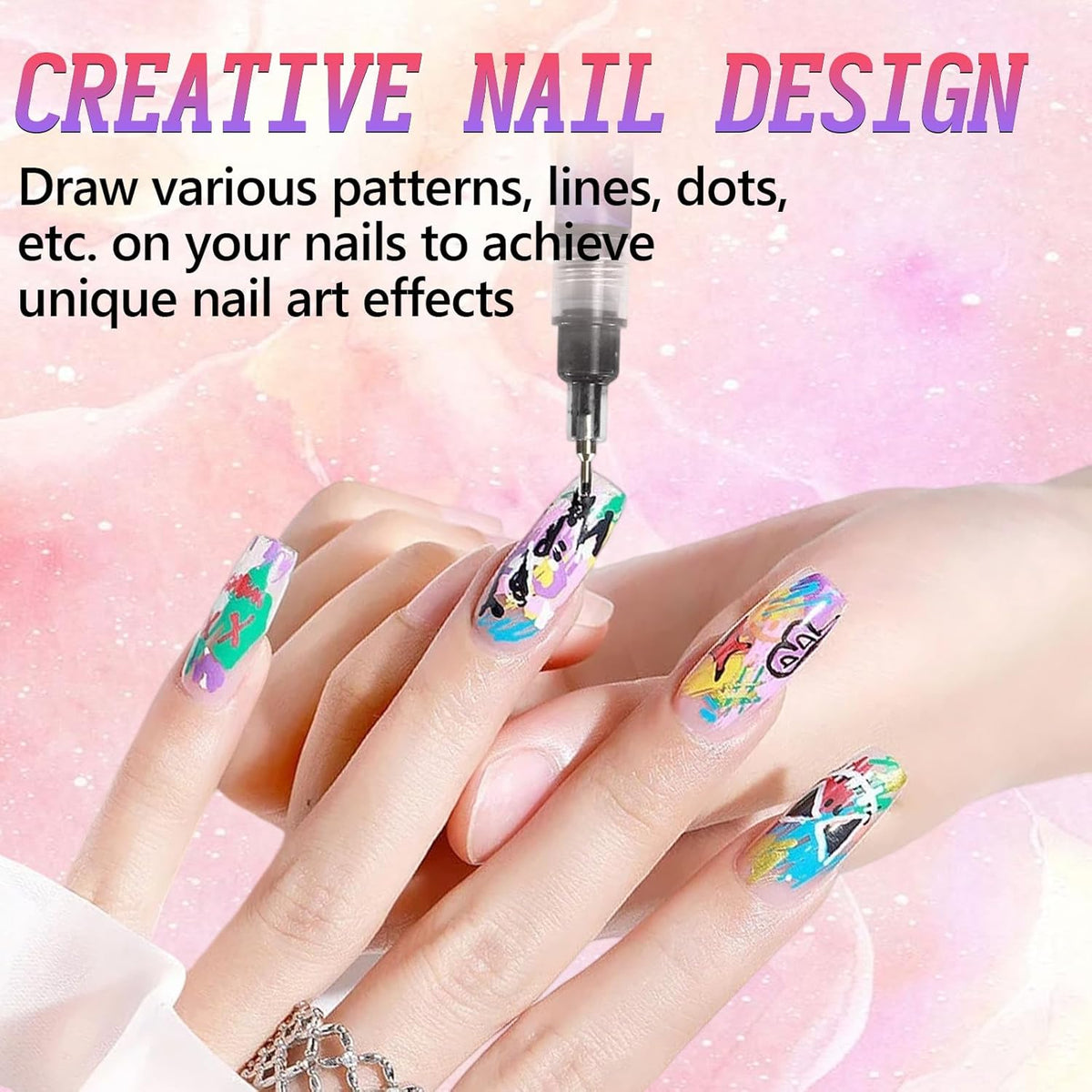 12 Colors Nail Art Pens Set, 3D Quick-Dry 0.5MM Nail Polish Pens, 2025 DIY Nail Art Marker Graffiti
