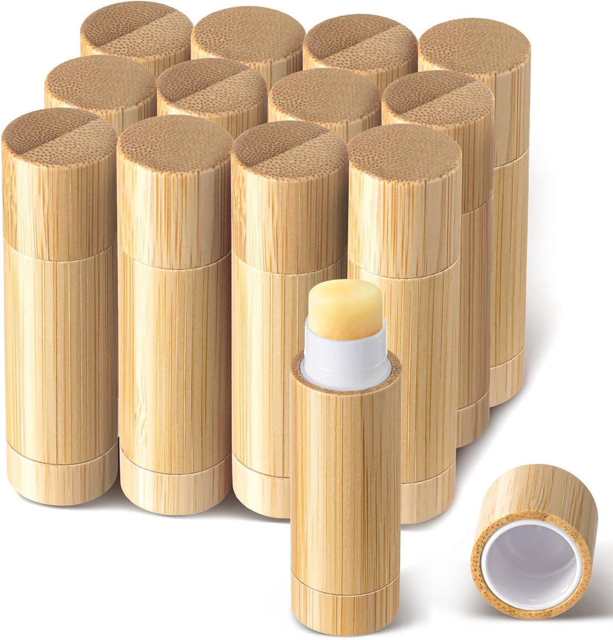 Leinuosen 12 Pcs Bamboo Empty Lipstick Tubes, Refillable 5g Lip Balm Containers with Rotable