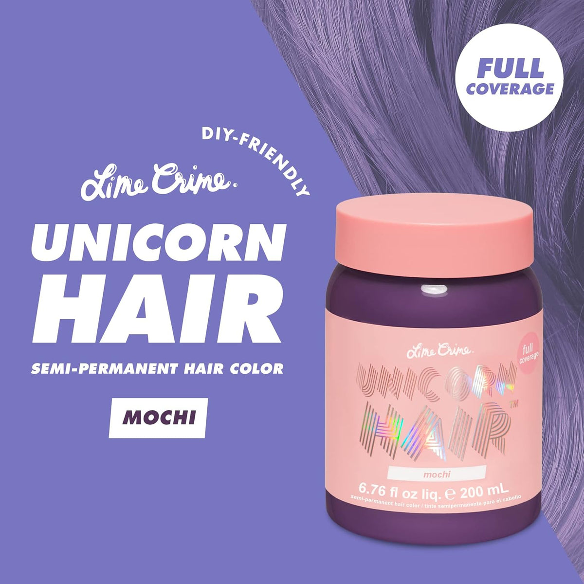 Lime Crime Unicorn Hair Dye Full Coverage, Mochi (Lavender) - Vegan and Cruelty Free Semi-Permanent