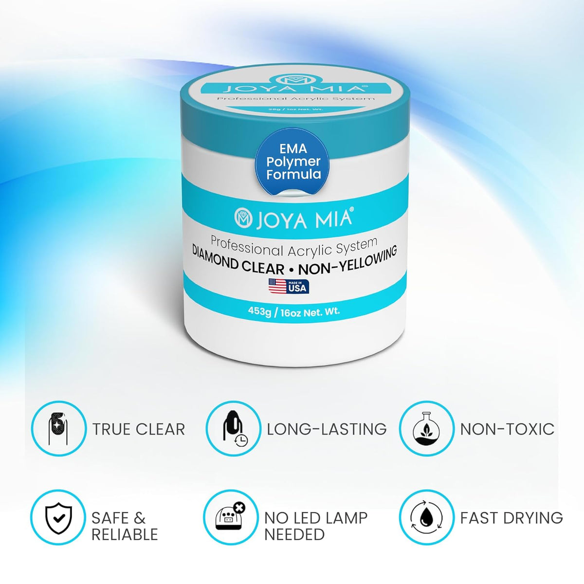 Joya Mia Acrylic Powder for Nails, MMA-Free, Super Adhesion Professional Powder for Flawless &