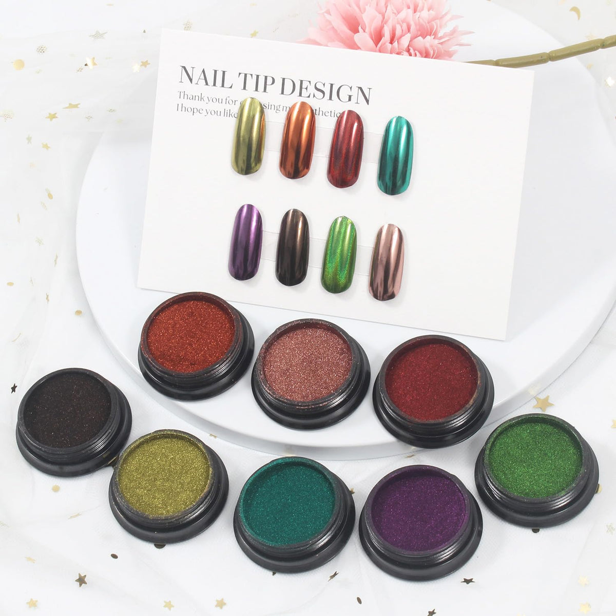 Artdone 16 Jars Chrome Nail Pearl Powder Silver and Gold Mirror Iridescent Aurora Metallic Nail