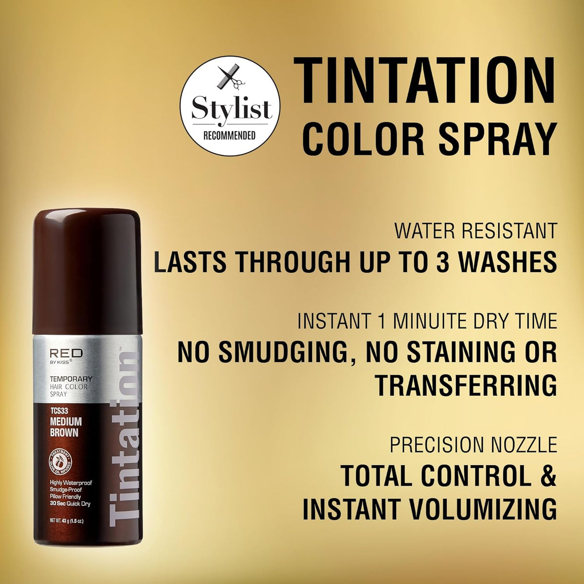 RED by Kiss 1.5OZ. Tintation Temporary Hair Color Spray, Instant Gray Root Cover Up