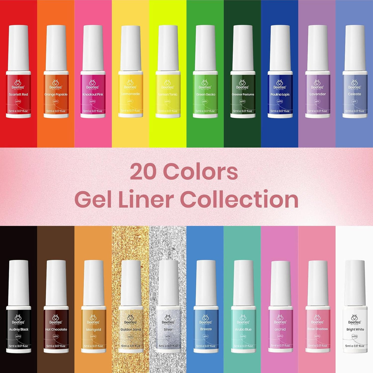 Beetles Gel Liner Nail Art Polish Set Pastel Gel Nail White Gold Red Glitter Neon French Tip Nails